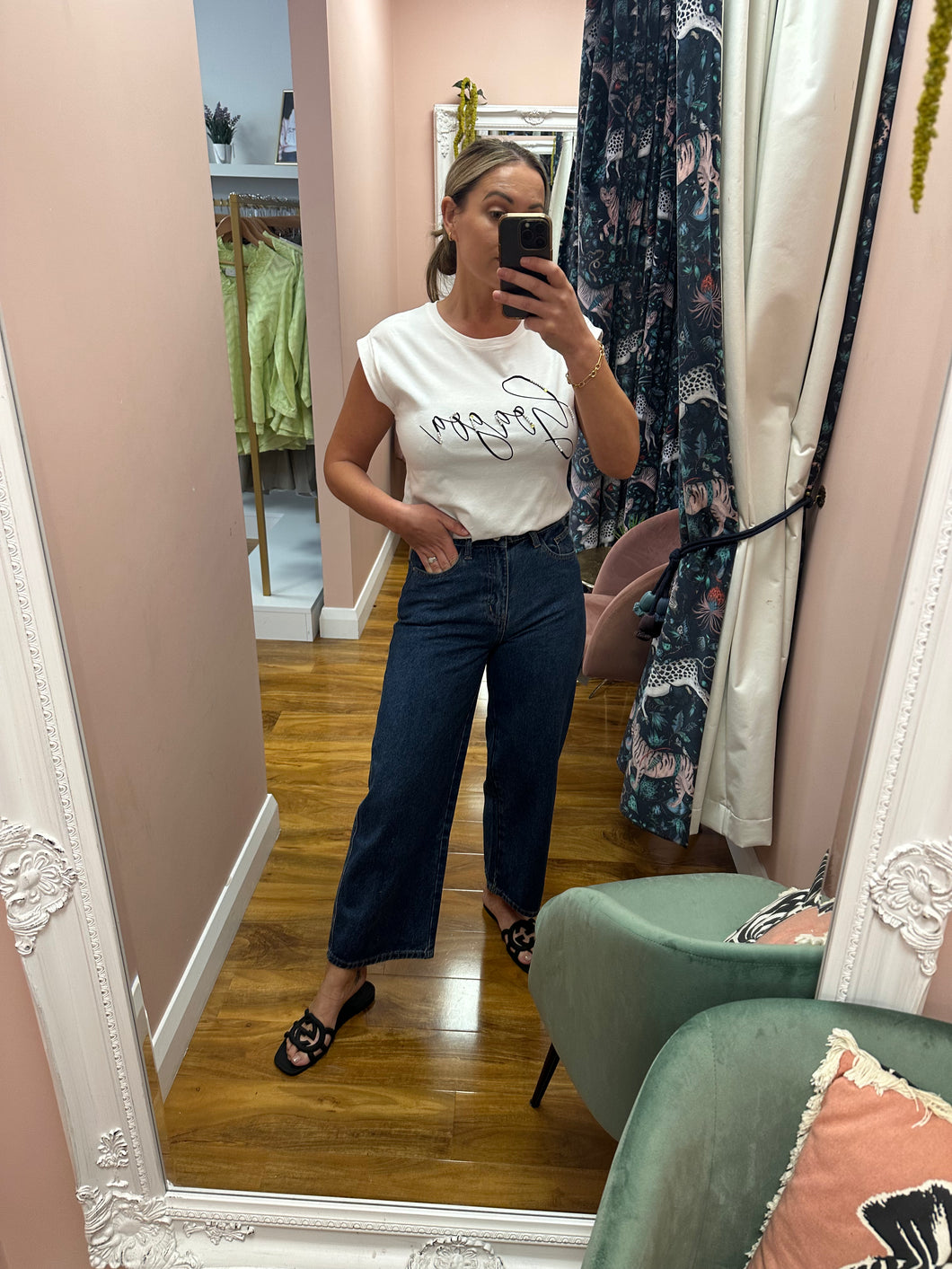 Wide Fit  Cropped Jeans Blue