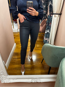Navy Waxed Bum Sculpt Skinny Jeans