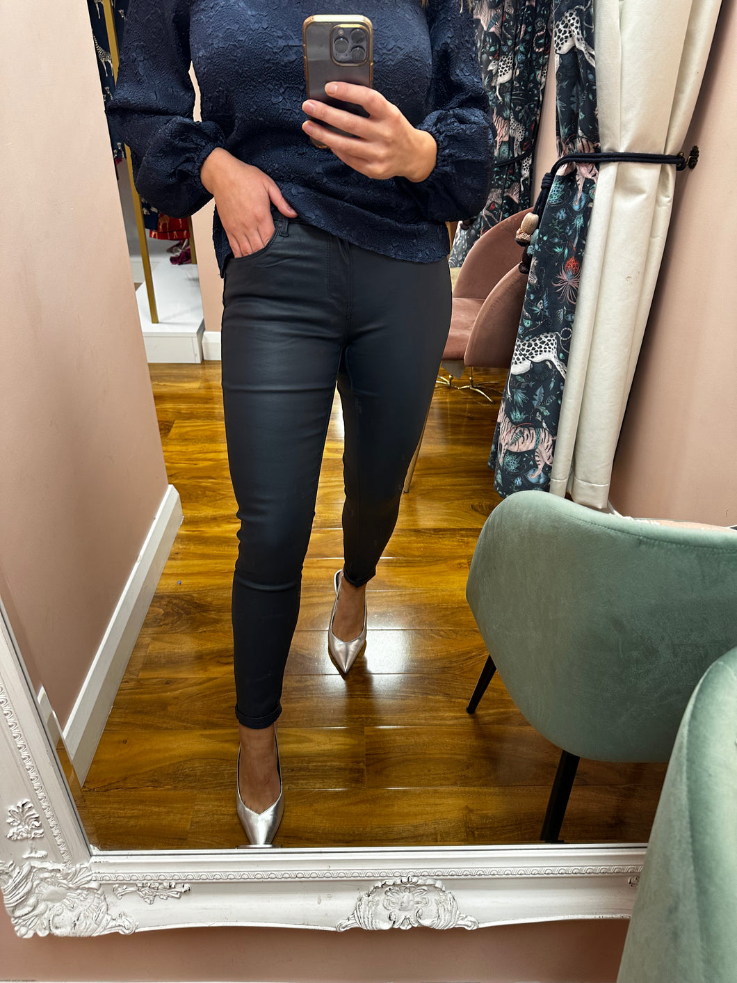 Navy Waxed Bum Sculpt Skinny Jeans