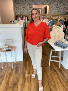 Kateresa V-Neck Open Knit Jumper- Grenadine