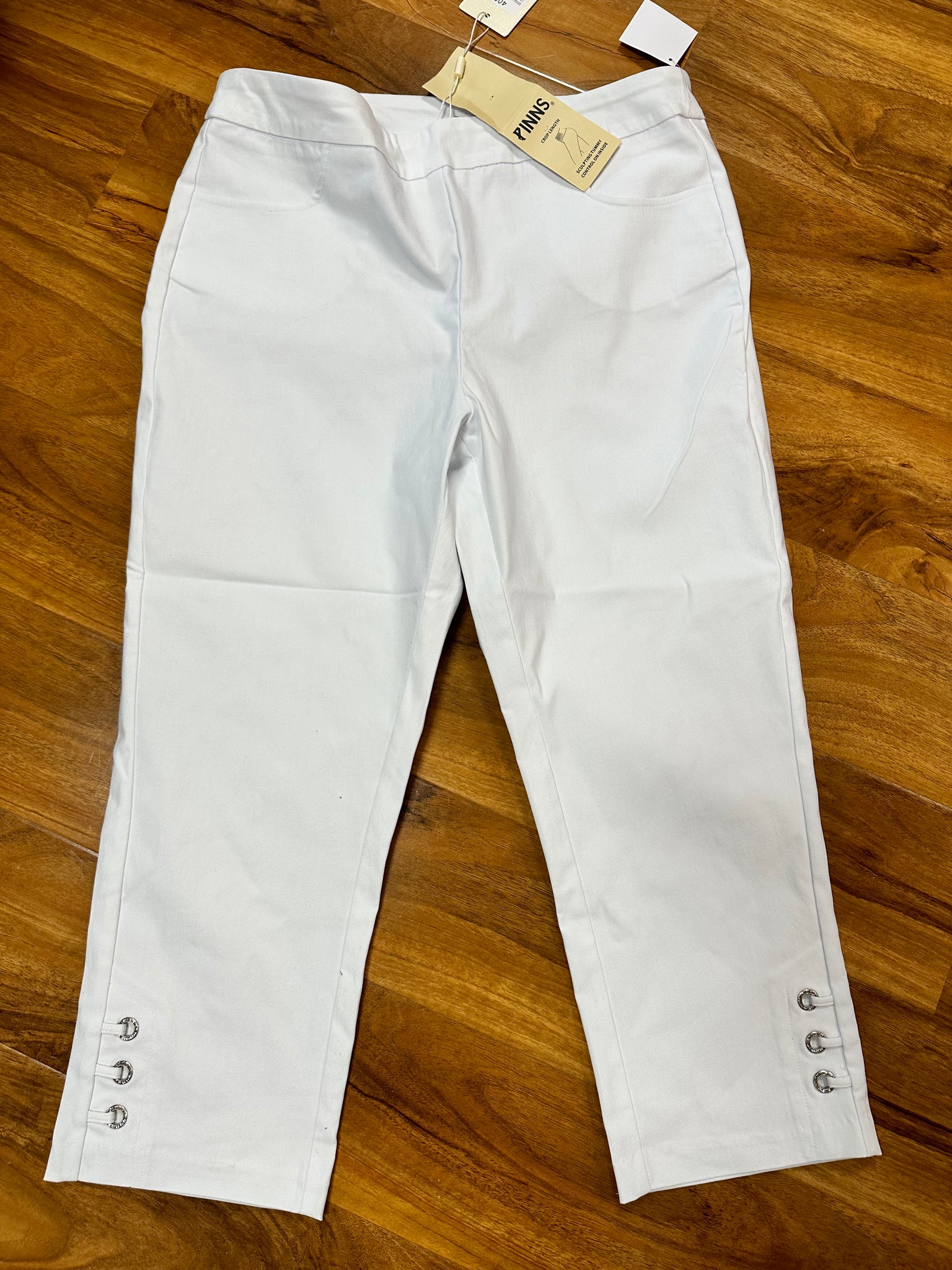 Pinns Bengaline White Crop Trousers with Eyelet Details Meela Me