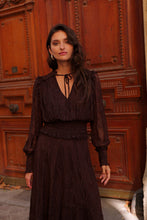 Load image into Gallery viewer, Smocked V-Neck Blouse - Chocolate Brown
