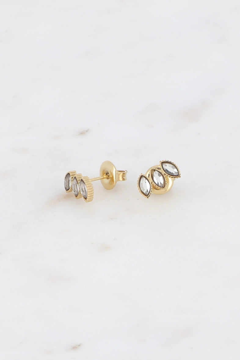 Bohm Triple Diamond Shaped Rhinestone Stud Earrings Gold