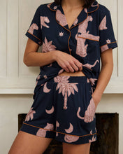 Load image into Gallery viewer, Midnight Leopard Short Pyjama Set: Navy/Pink
