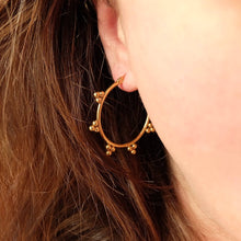 Load image into Gallery viewer, Large Ornate Gold Hoop Earrings
