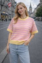 Load image into Gallery viewer, Short Sleeve Striped Jumper - Lemon/Pink
