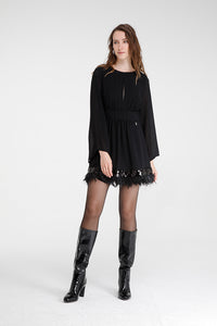 Goa Goa Gio Black Dress with Feather Trim