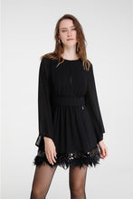 Load image into Gallery viewer, Goa Goa Gio Black Dress with Feather Trim
