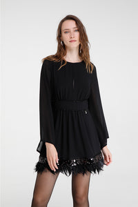 Goa Goa Gio Black Dress with Feather Trim