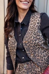 Leopard Print Denim Waistcoat